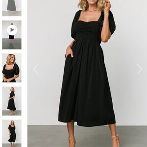 Baltic Born Stefania Midi Dress Black Puff Sleeves women’s Size L NWT